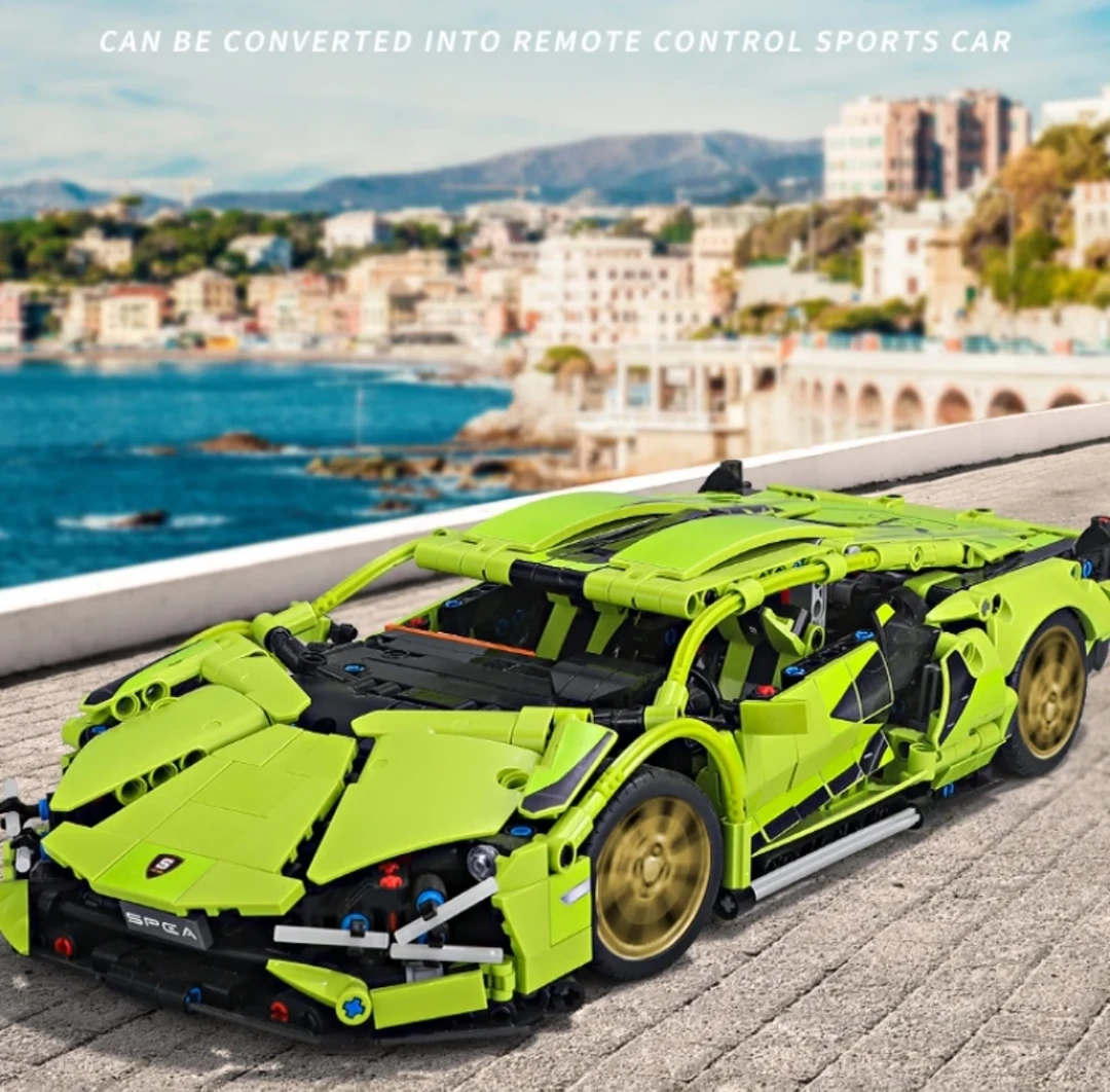 兰博基尼跑车模型积木机械组男生拼装积木益智玩具小绿牛积木跑车