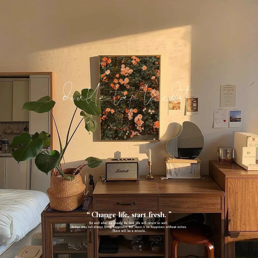 蔷薇花简约客厅花卉砂岩装饰画北欧ins风落地画饭厅卧室挂画壁画