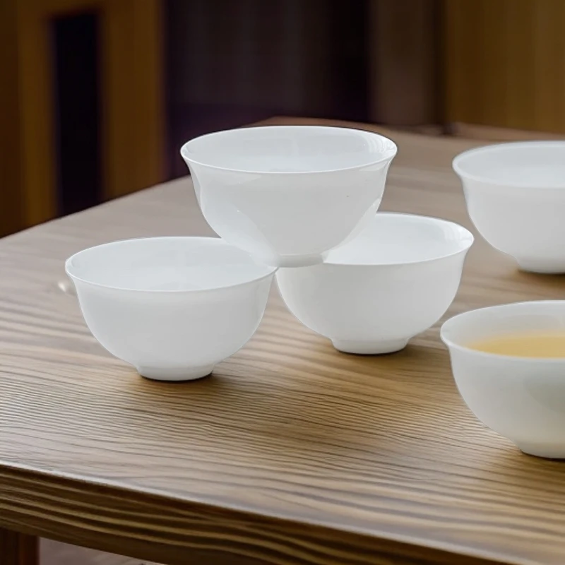 骨瓷茶杯潮州功夫茶杯薄胎品茗杯茶具家用30毫升单杯喝茶通用3只