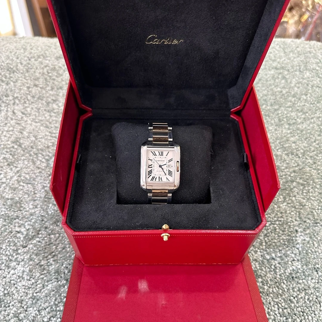 99新 Cartier/卡地亚 坦克单表自动机械18k玫瑰金精钢 39.2x29.8