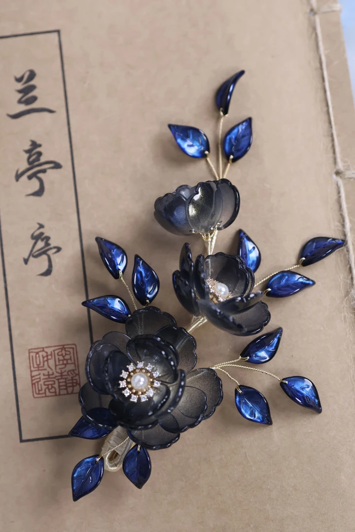原创（丹墨）琉璃簪花发饰汉服发饰古风发饰
