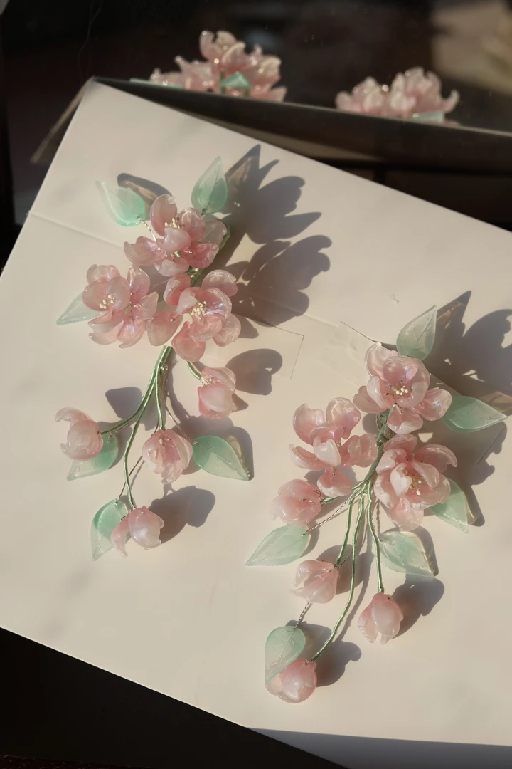 原创（海棠）垂丝海堂琉璃簪花仙气发饰发夹汉服配饰古风配饰