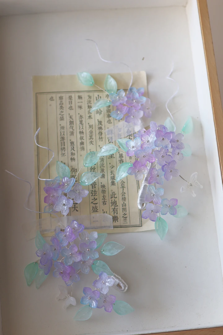 原创 朝颜 绣球花发饰琉璃簪花汉服配饰古风发饰