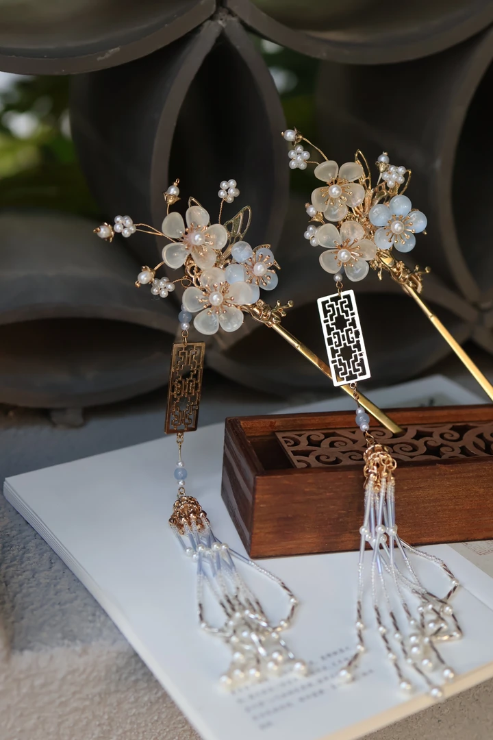 原创（花蝶令）琉璃簪花重工长流苏发簪汉服配饰古风配饰陈小香