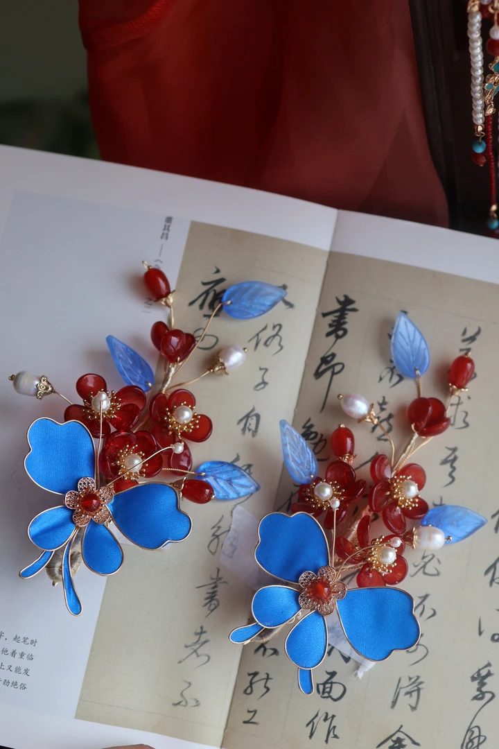 原创（蝶双戏）琉璃簪花发饰古风发饰汉服配饰