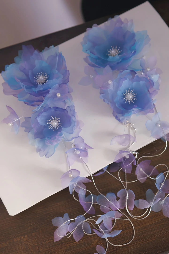原创（紫苑）真丝烫花汉服配饰古风配饰