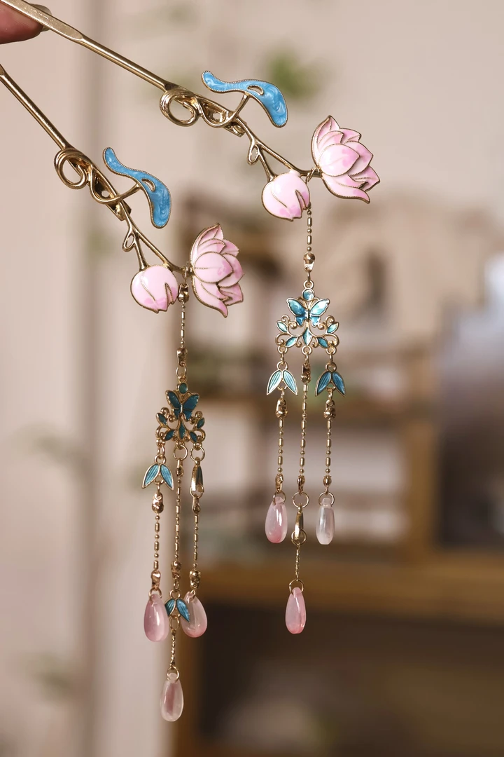 原创（风荷举）烧蓝流苏发簪汉服配饰古风发饰