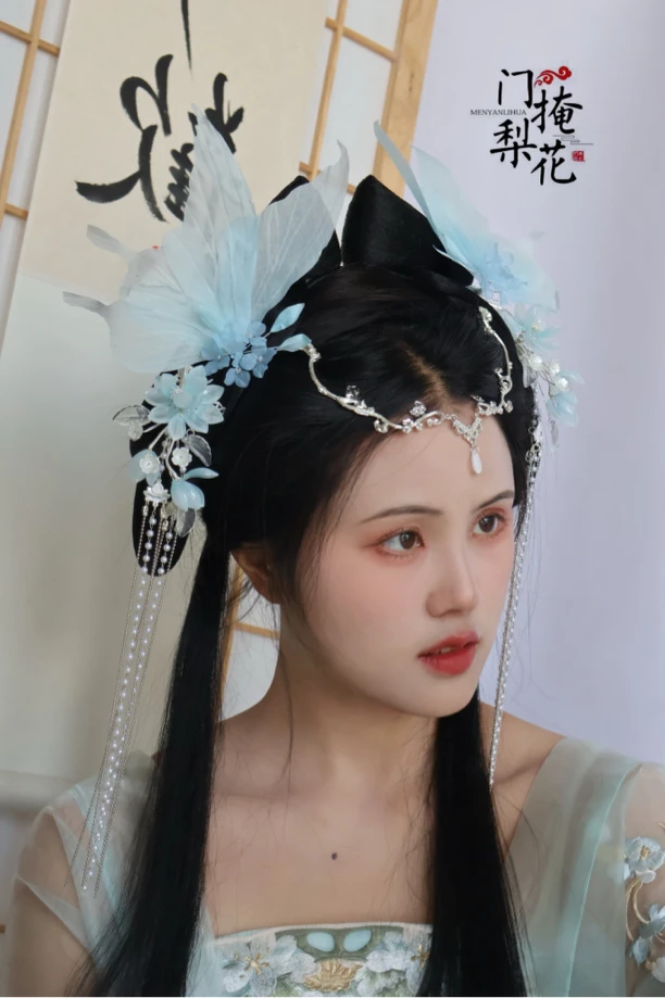 原创（惜蝶）真丝烫花蝴蝶发饰发夹长流苏簪花古风配饰汉服配饰
