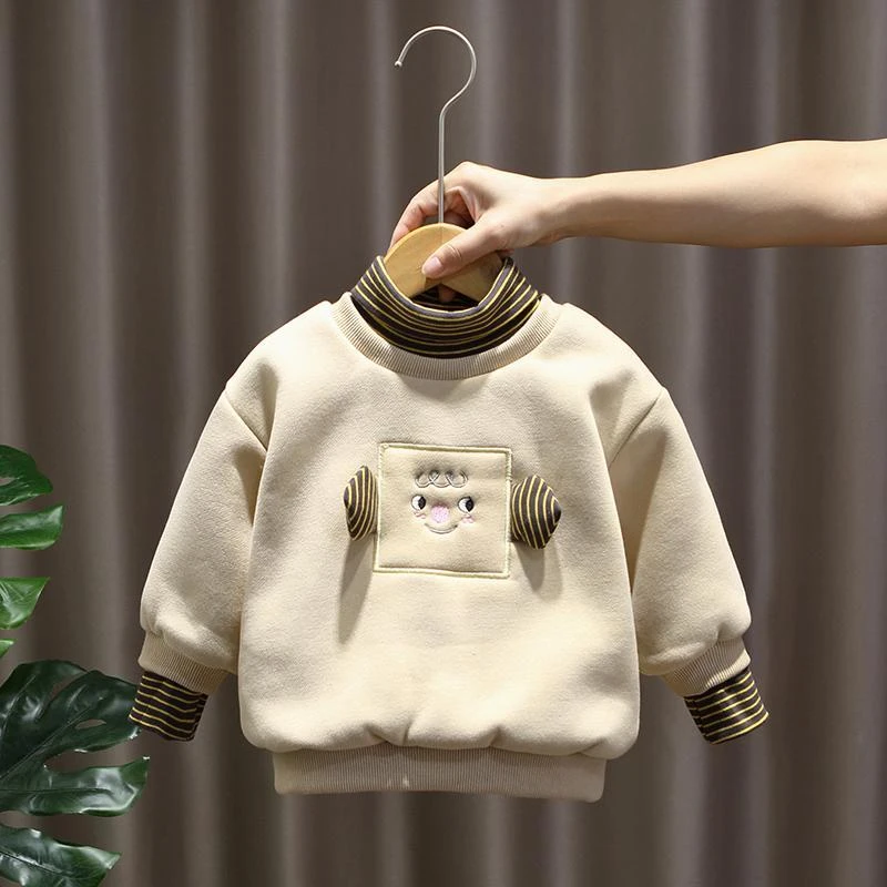 宝宝加绒加厚卫衣2025新款男童半高领打底衫秋冬季婴幼儿童上衣潮