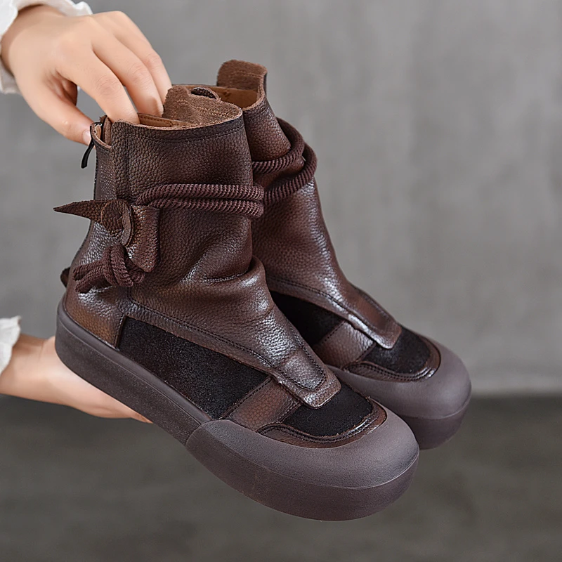 复古罗马短靴真皮平底靴女2024秋冬新款百搭软底