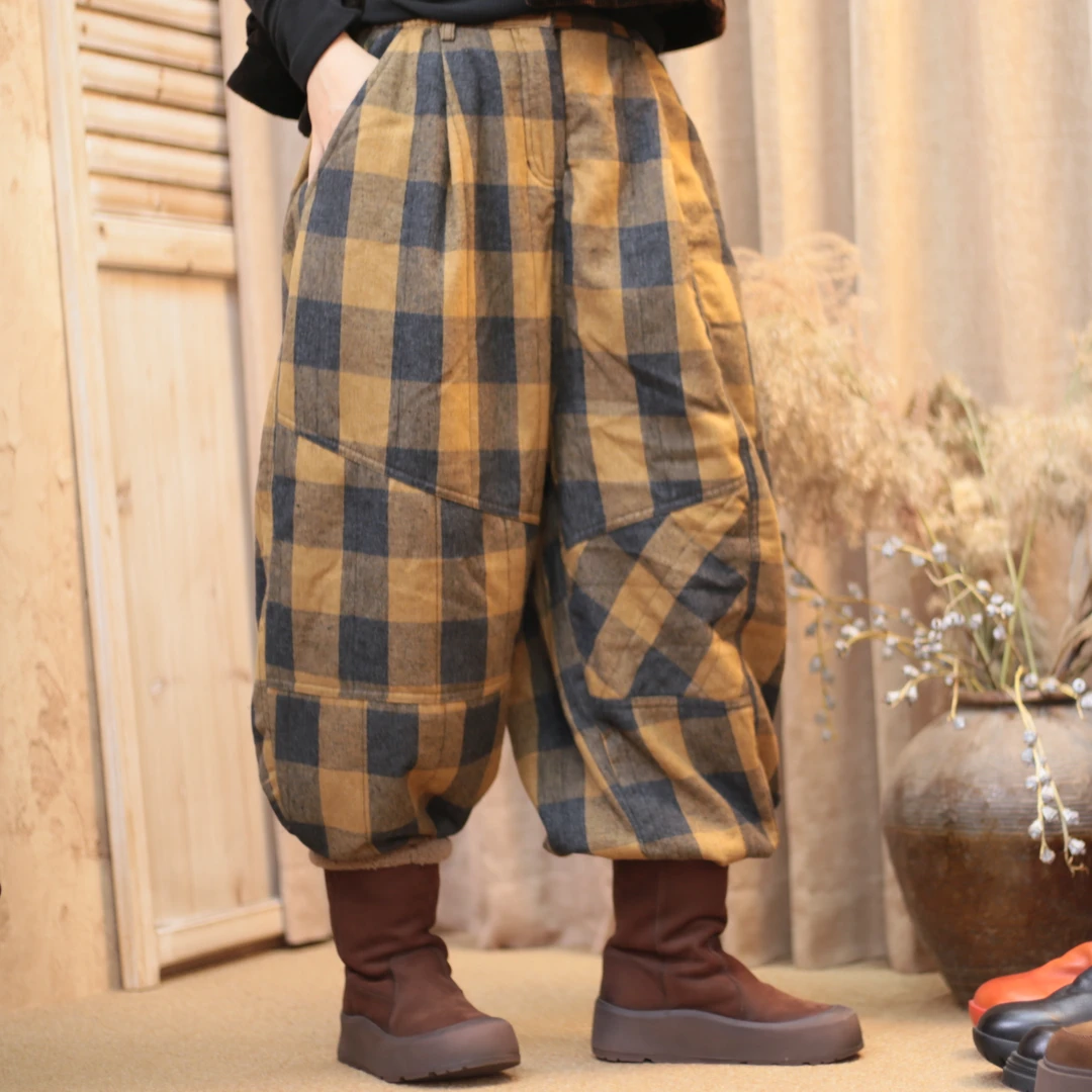 衣牧了然241127色织亚麻磨毛休闲格子棉裤