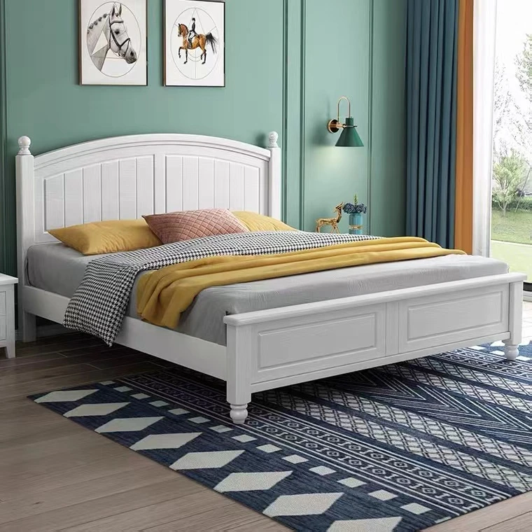 全实木白色主卧实木天然橡胶木双人床实木床简约1.8米床高箱储物