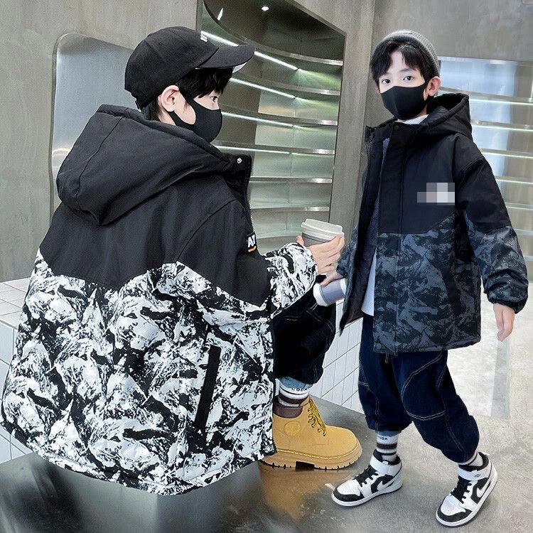 【加绒加厚】男童棉服秋冬款2023新款中大童外套儿童连帽派克服