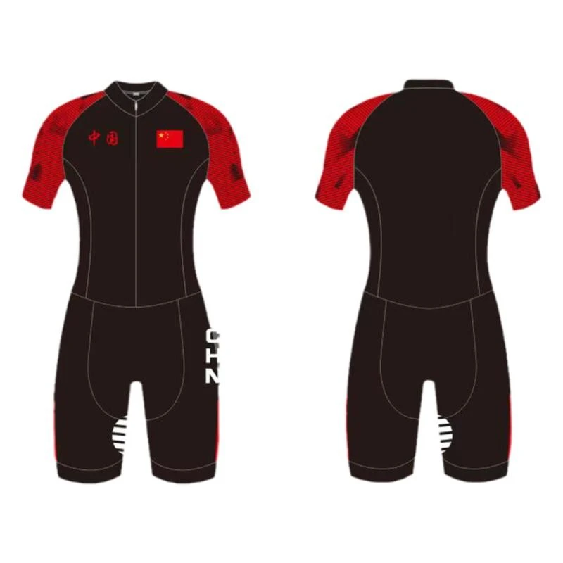 儿童短道速滑服中国队国旗夏季短袖连体紧身短道比赛训练服轮滑服