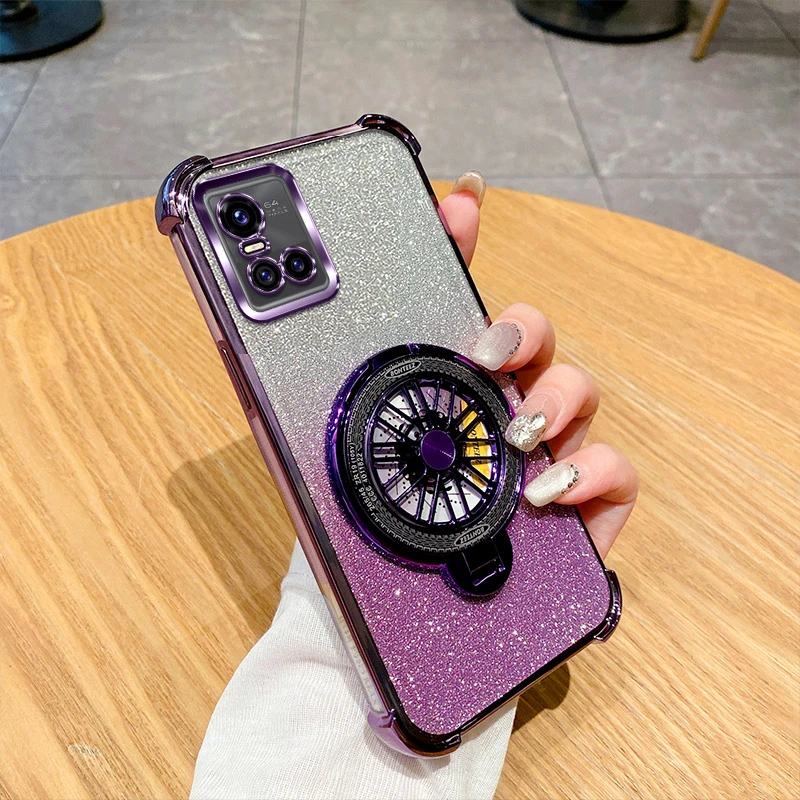 适用vivoS10手机壳新款闪粉时尚软壳vivoS10pro磁吸旋转陀螺支架