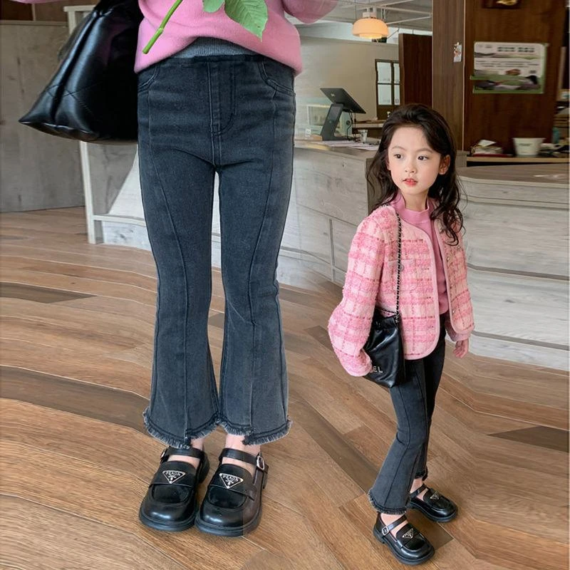 女童九分牛仔喇叭裤春秋款网红洋气个性百搭显瘦牛仔裤微喇叭裤潮