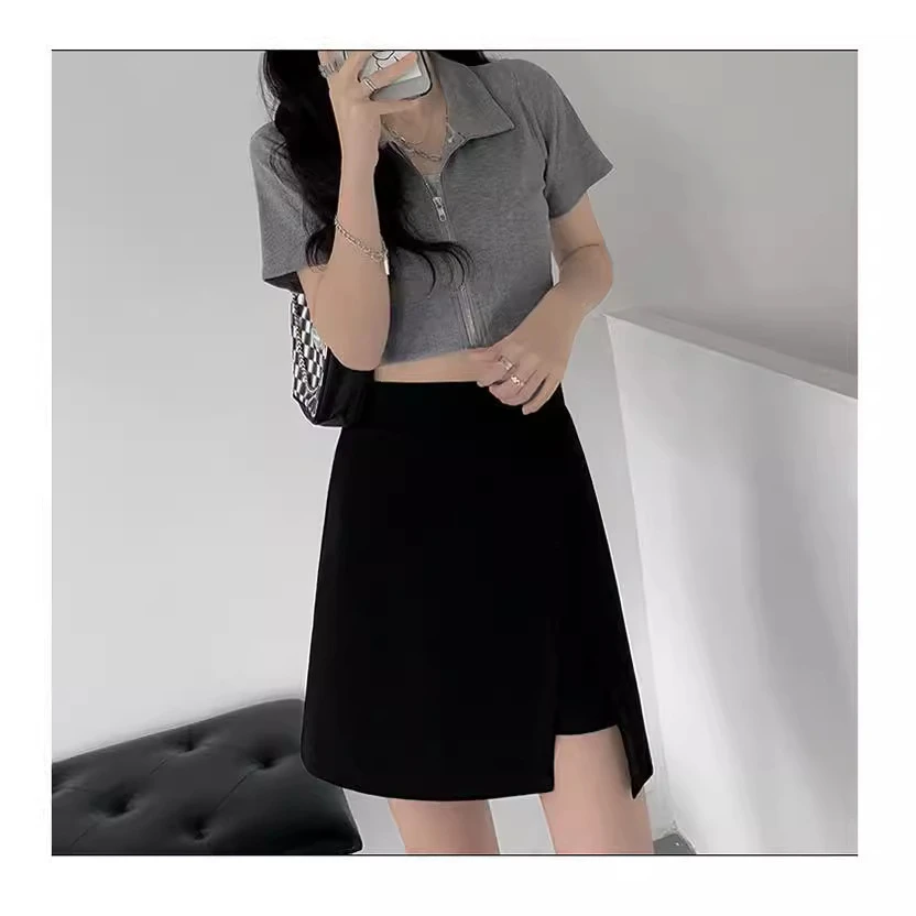 黑色短裙女夏防走光开叉西装半身裙裤高腰显瘦a字大码包臀短裤裙
