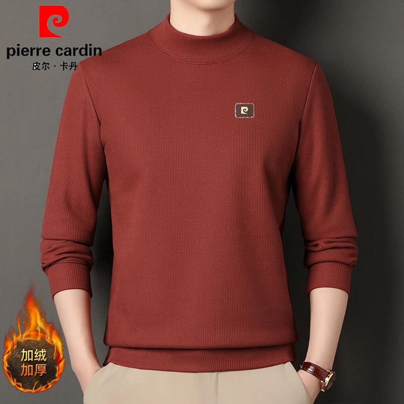 皮尔卡丹加绒卫衣含棉羊毛+桑蚕丝秋冬季半高领保暖加厚男士毛衣