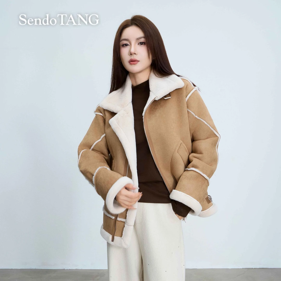 双面环保皮毛【伦敦报刊】胖多女装新款时尚设计百搭宽松显瘦外套