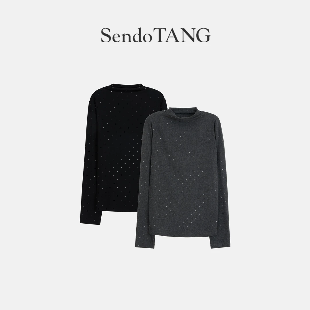 【用情】胖多女装微胖大码舒适高领烫钻长袖打底衫