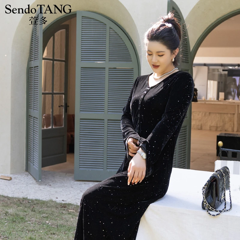 【五彩斑斓】萱多家大码女装气质设计感时尚宽松显瘦长袖连衣裙