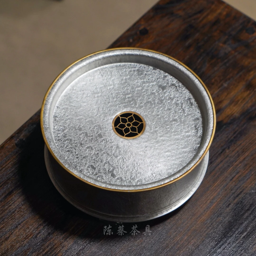 潮汕纯锡茶盘纯手工潮阳真料点銅圆形壶承功夫茶具