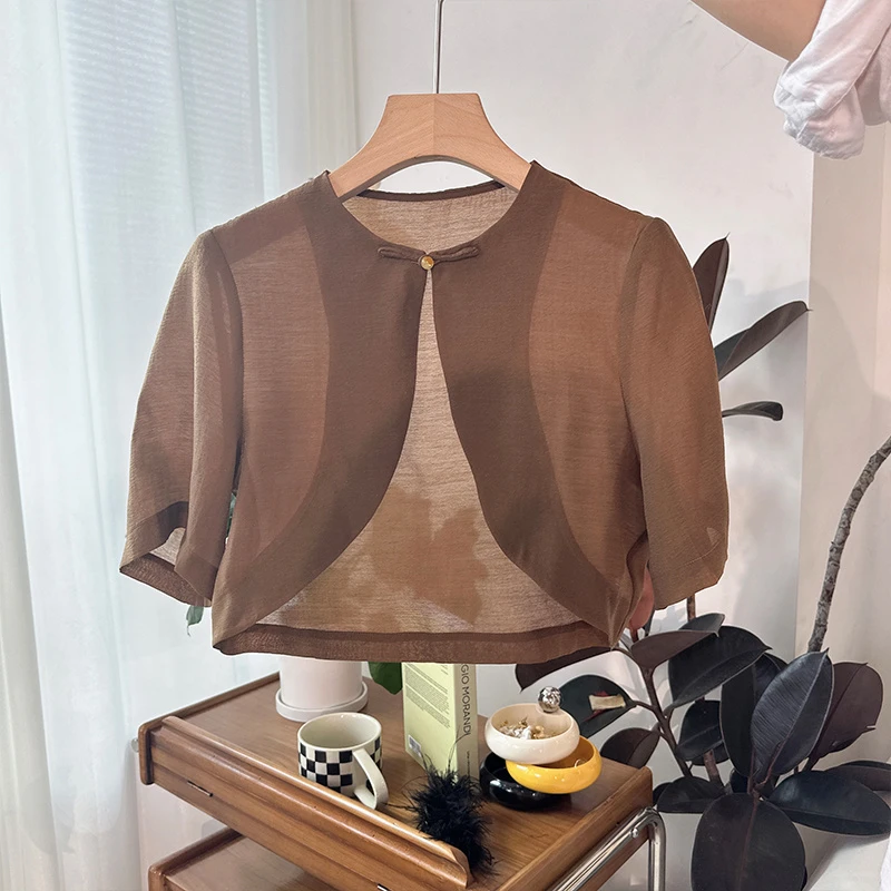 53WT1062外套上衣短款时尚百搭夏季复古薄款气质洋气纯色简约宽松