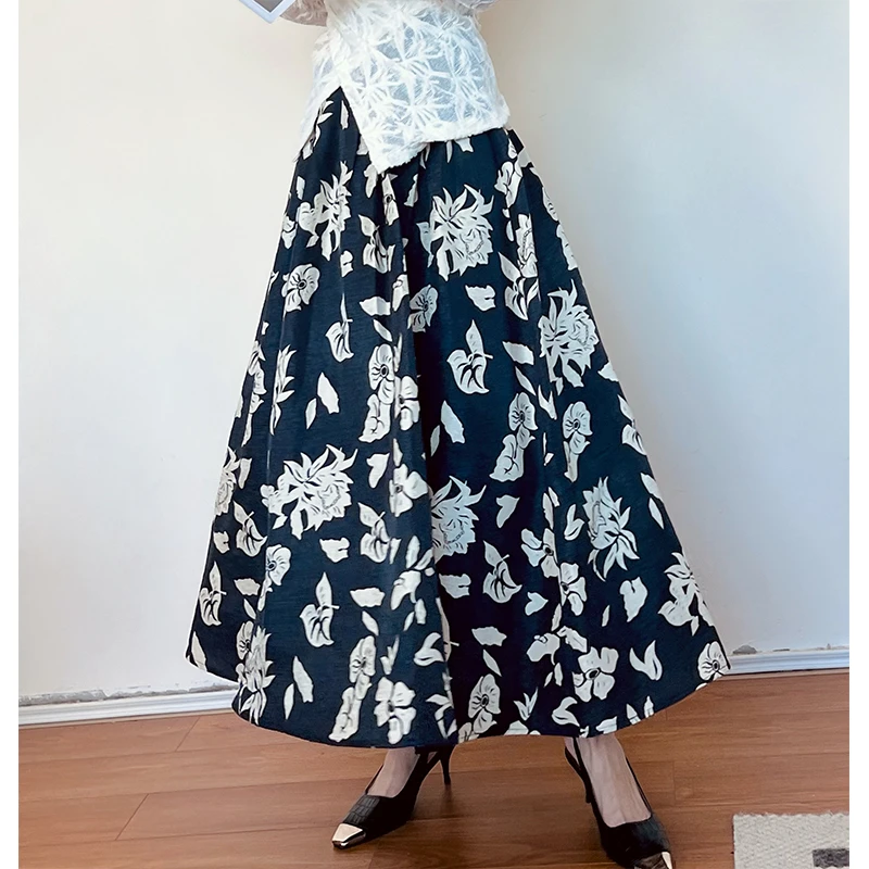 114BQ3349碎花半身裙气质遮胯高腰显瘦大摆伞裙小个子仙女a字长裙