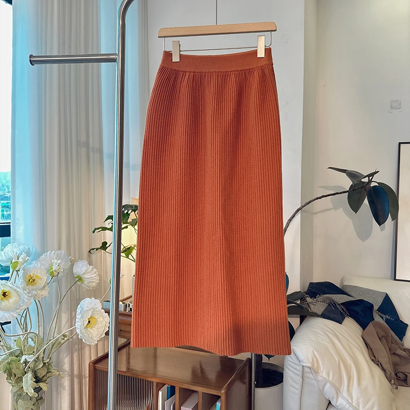 113BQ1452针织半身裙女中长款秋冬2023年新款高腰显瘦直筒一步裙