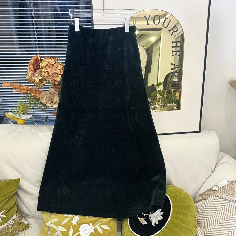 124BQ3363复古灯芯绒半身裙女秋冬厚款A字版洋气百搭中长裙子
