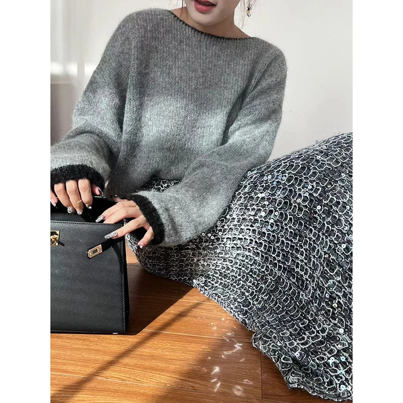 94MS3116毛衣女宽松秋冬时尚慵懒风上衣套头圆领内搭打底针织衫