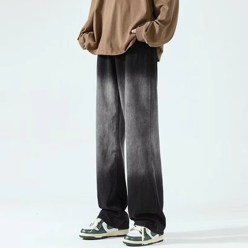 130渐变色牛仔裤国潮牌嘻哈情侣宽松水洗拼色长裤男女潮