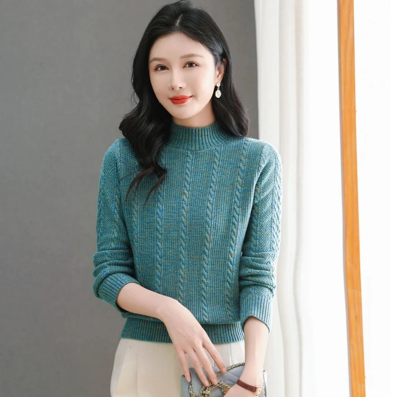 【羊毛衫】2024新款半高领麻花保暖加厚款柔软长袖纯色时尚百搭洋气