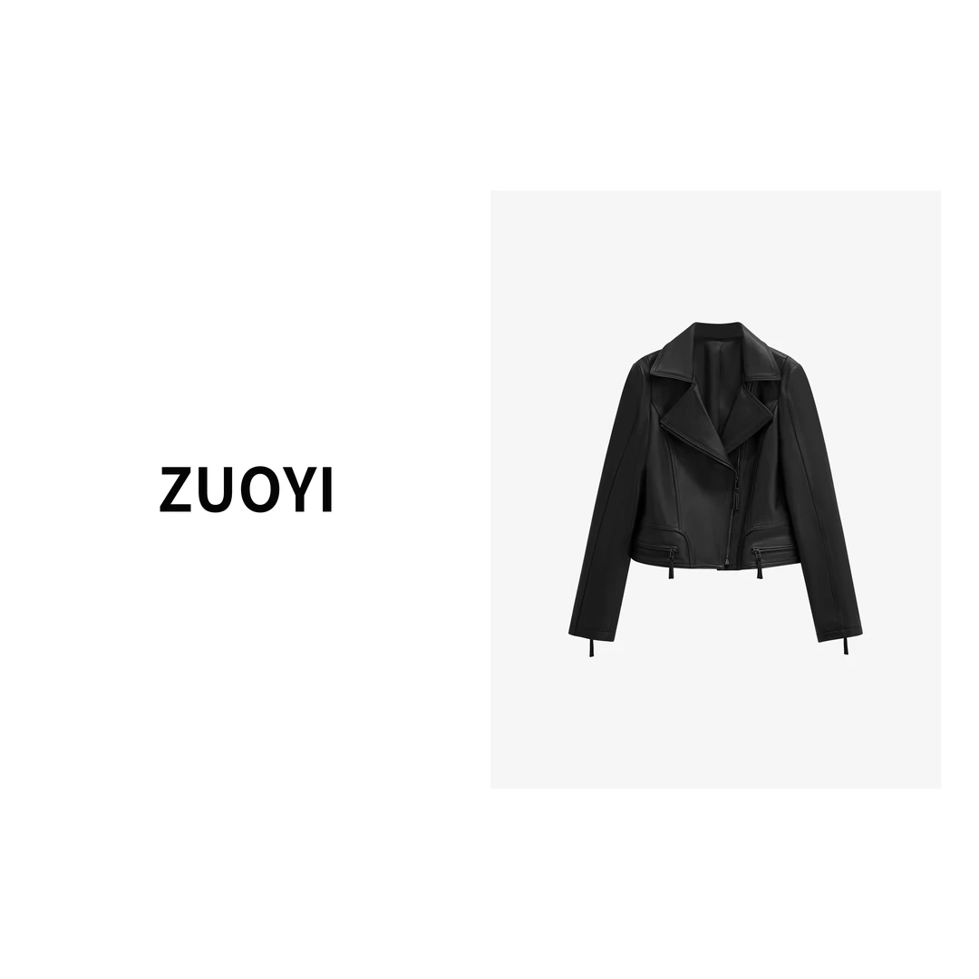 「 ZUOYI 」 杨树林机车皮衣  设计感休闲长袖时尚机车皮衣A-30006D