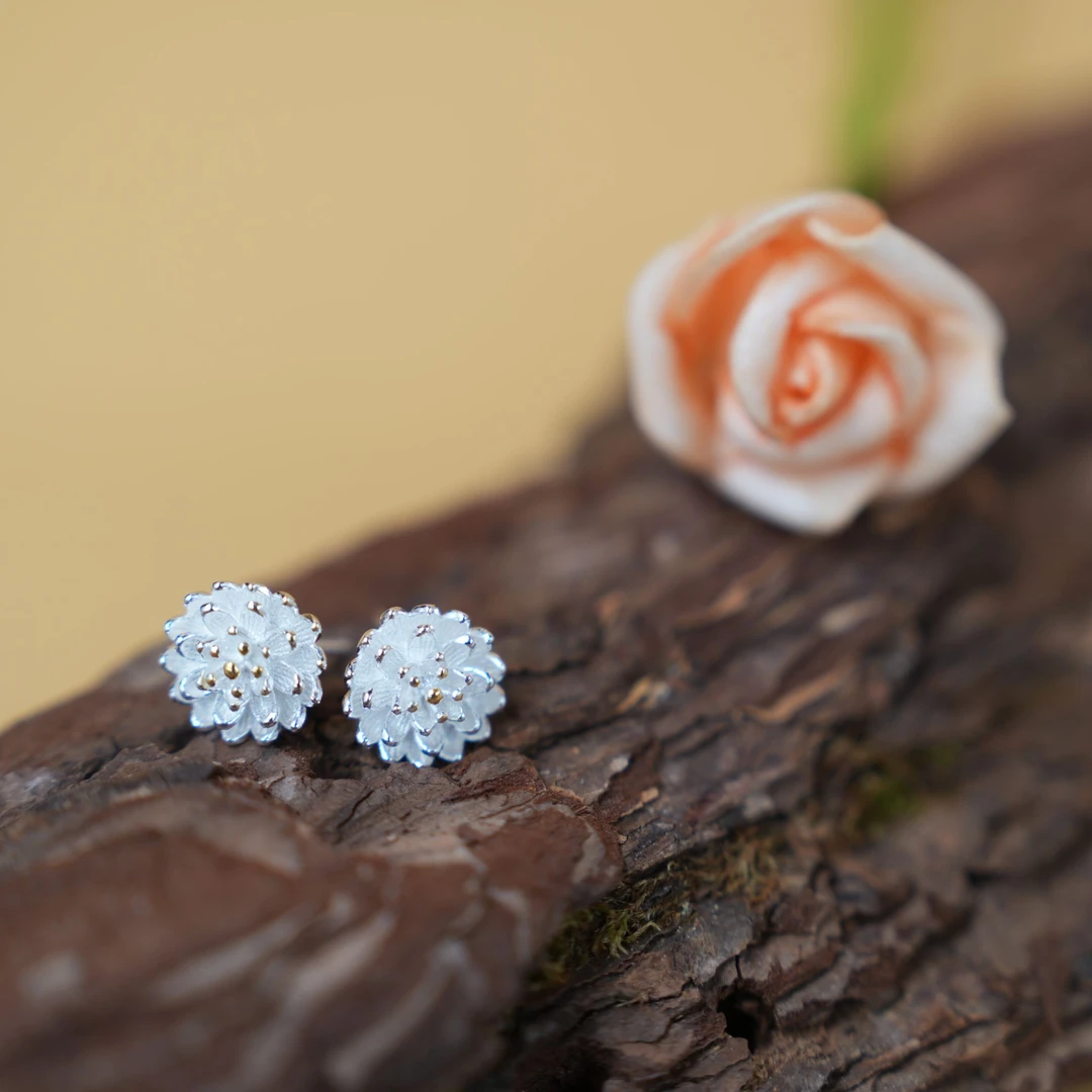 足银耳饰 YHE589【银花耳钉】S990 按件