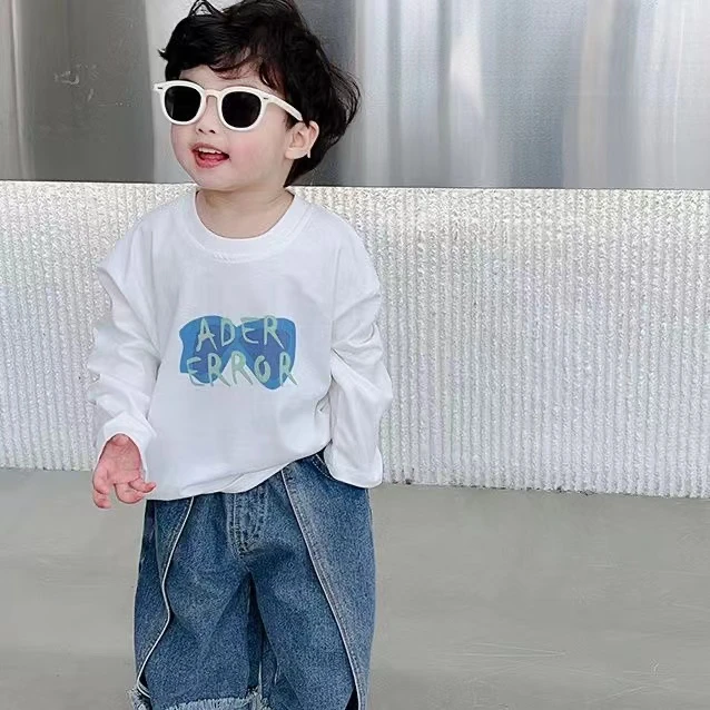 宝宝字母长袖T恤2024春季新品韩版时髦男童打底衫帅气儿童t上衣潮