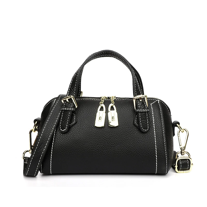 头层牛皮枕头包斜挎波士顿2023新款时尚百搭真皮女包手拎单肩小包