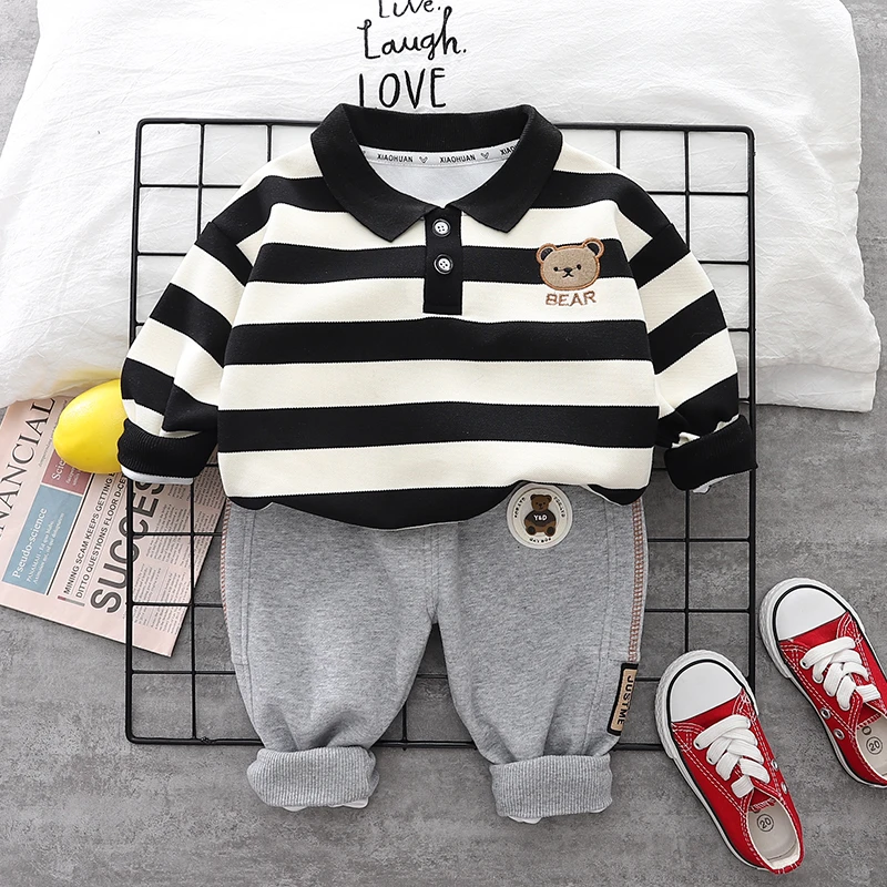 男童卫衣春秋款2025新款潮童酷帅男孩宽条纹两件套中小童1-2-3岁5