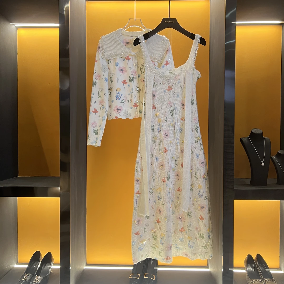 【花园蜜语】吊带连衣裙两件套温柔风别致开衫茶歇针织法式套装裙