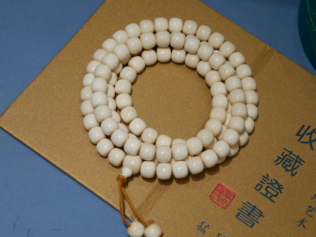 【神形】真品猛犸牙 精品奶油原色10*9mm老型108粒手串