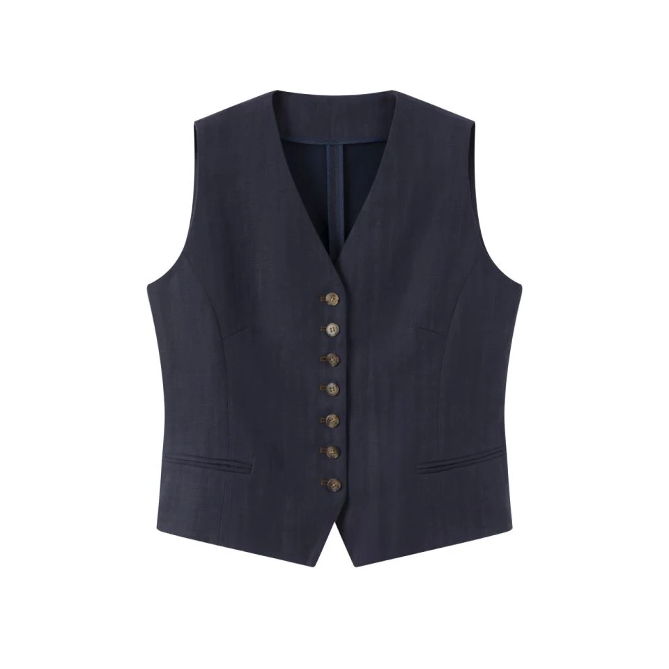 老钱风复古轻奢马甲牛仔百搭简约马夹蓝色修身秋季春秋无袖