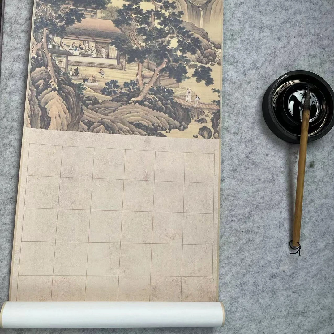 【陋室铭84格】四尺对开蜡染半生半熟书法创作宣纸卷轴诗词作品装裱