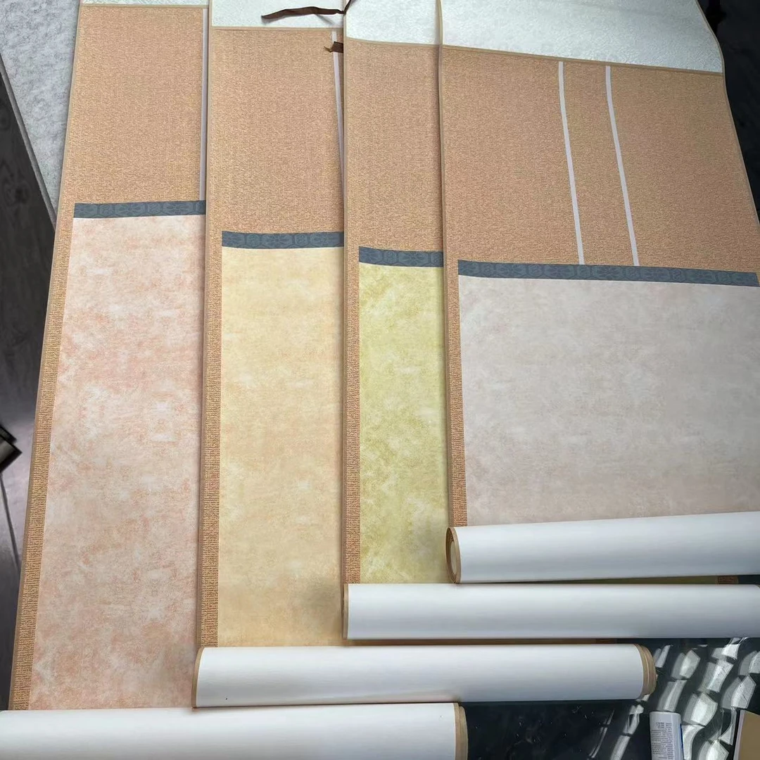 【宋锦麻纹系列卷轴】四尺对开蜡染半生半熟宣纸挂轴书法毛笔创作