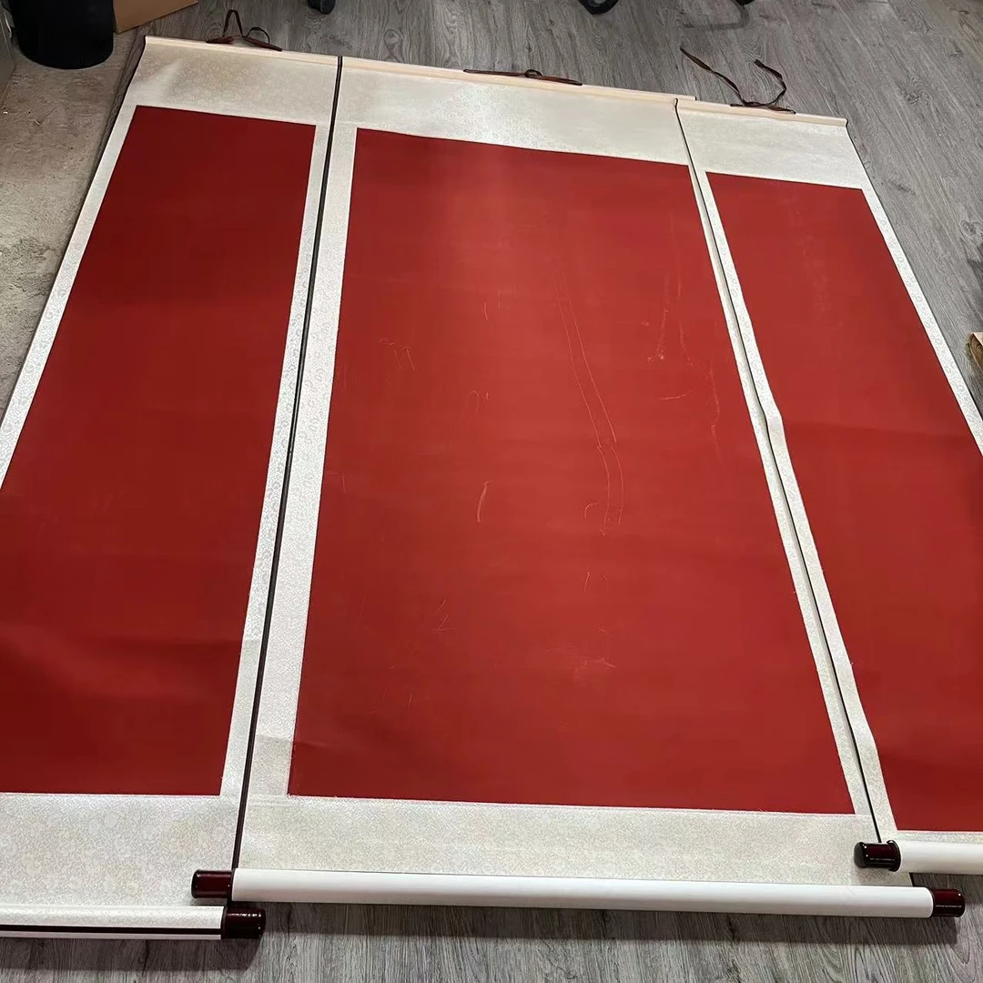 【一套四尺整张中堂】半生半熟对开玫瑰红空白卷轴书法创作纸免装裱