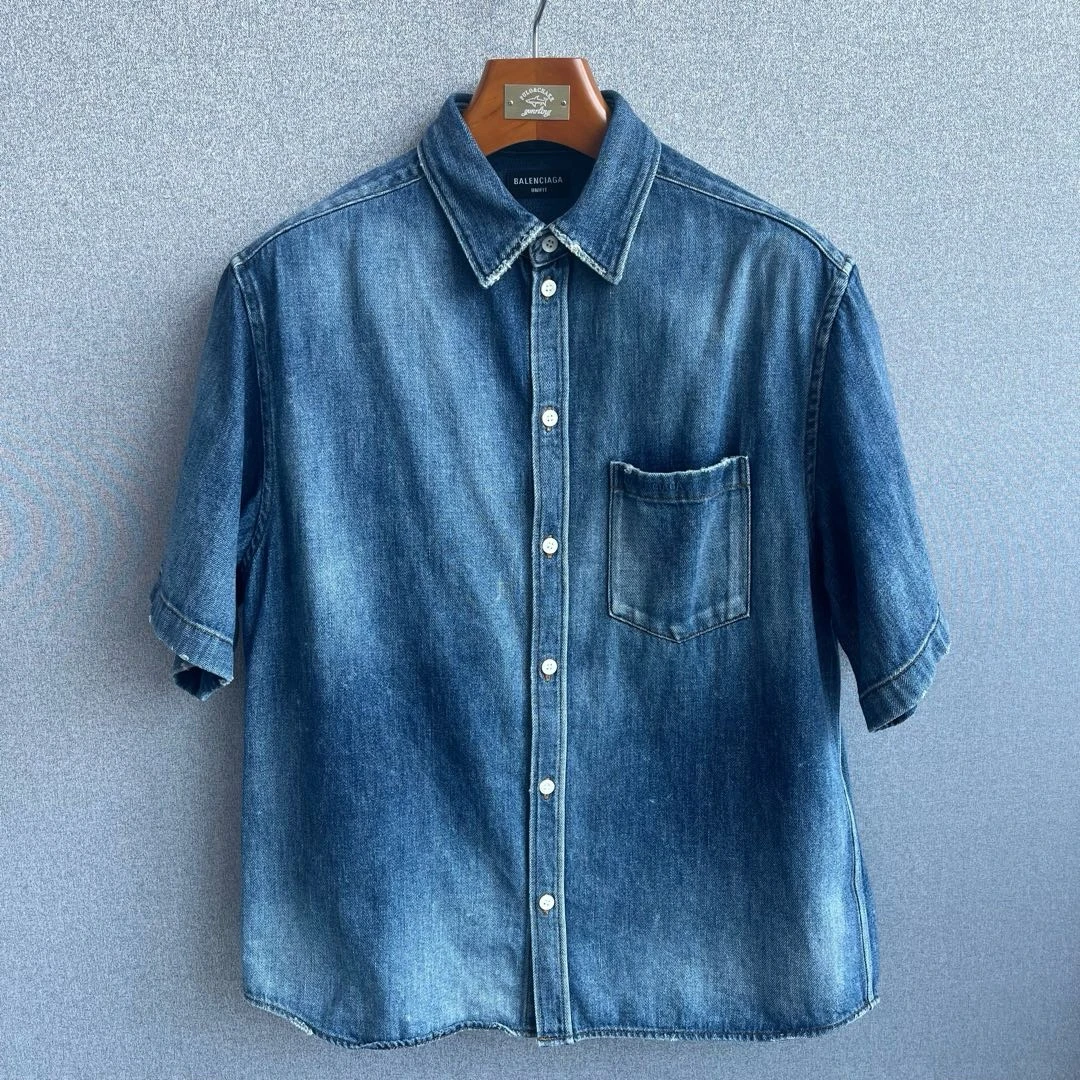Balenciaga巴黎世家【9.99新】带吊牌FW21牛仔短袖衬衫9休闲时尚