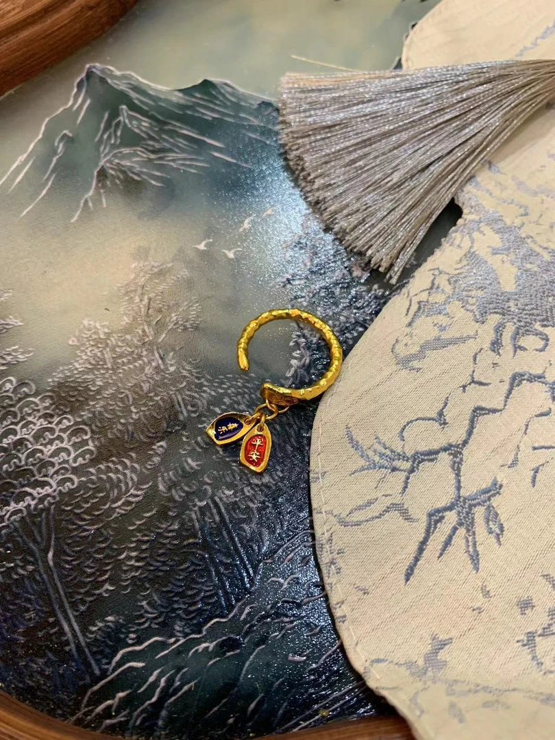 铜合金戒指 MEINAZI美娜子新中式福满传家平安喜乐戒指小众百搭