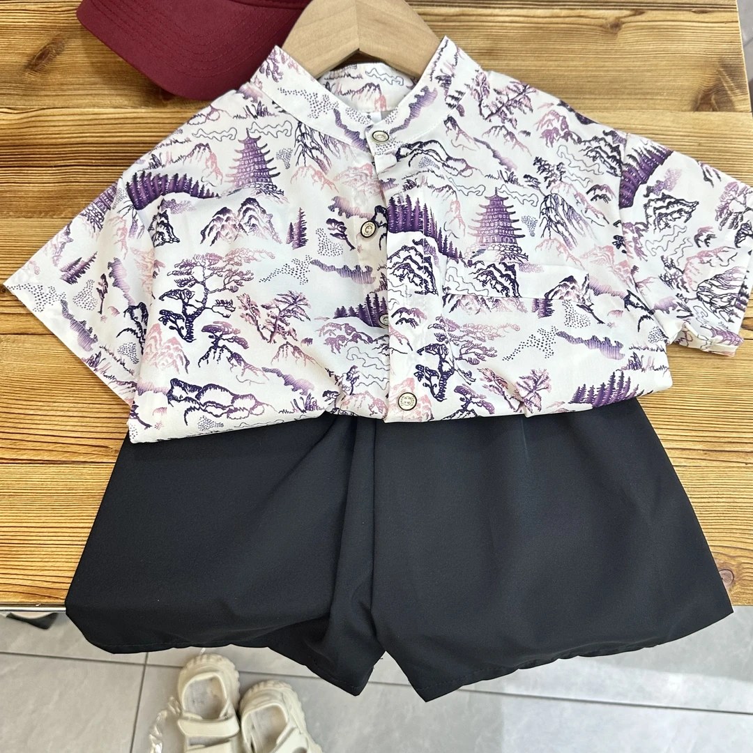 25款儿童亲子款度假风短袖衬衫多色清凉薄款花衬衫国风