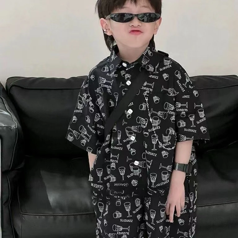 男童夏季套装帅气2024新款儿童装中大童时髦度假风夏装短袖潮