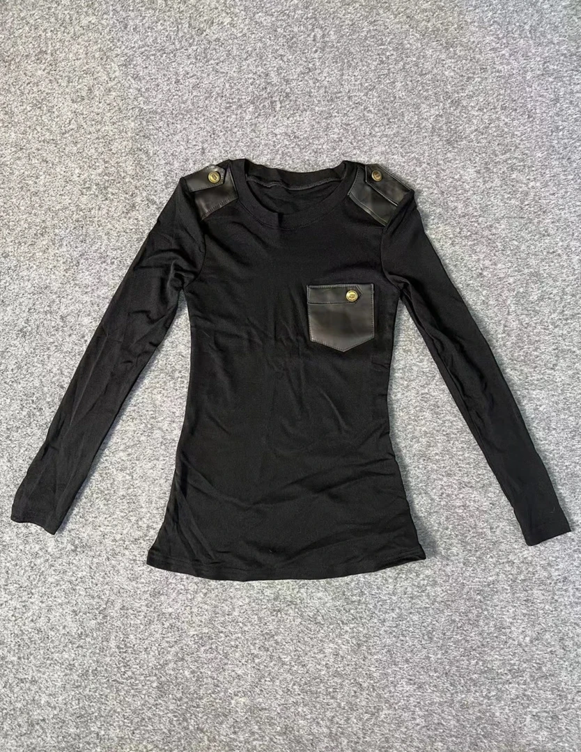 真皮配沙打底小衫