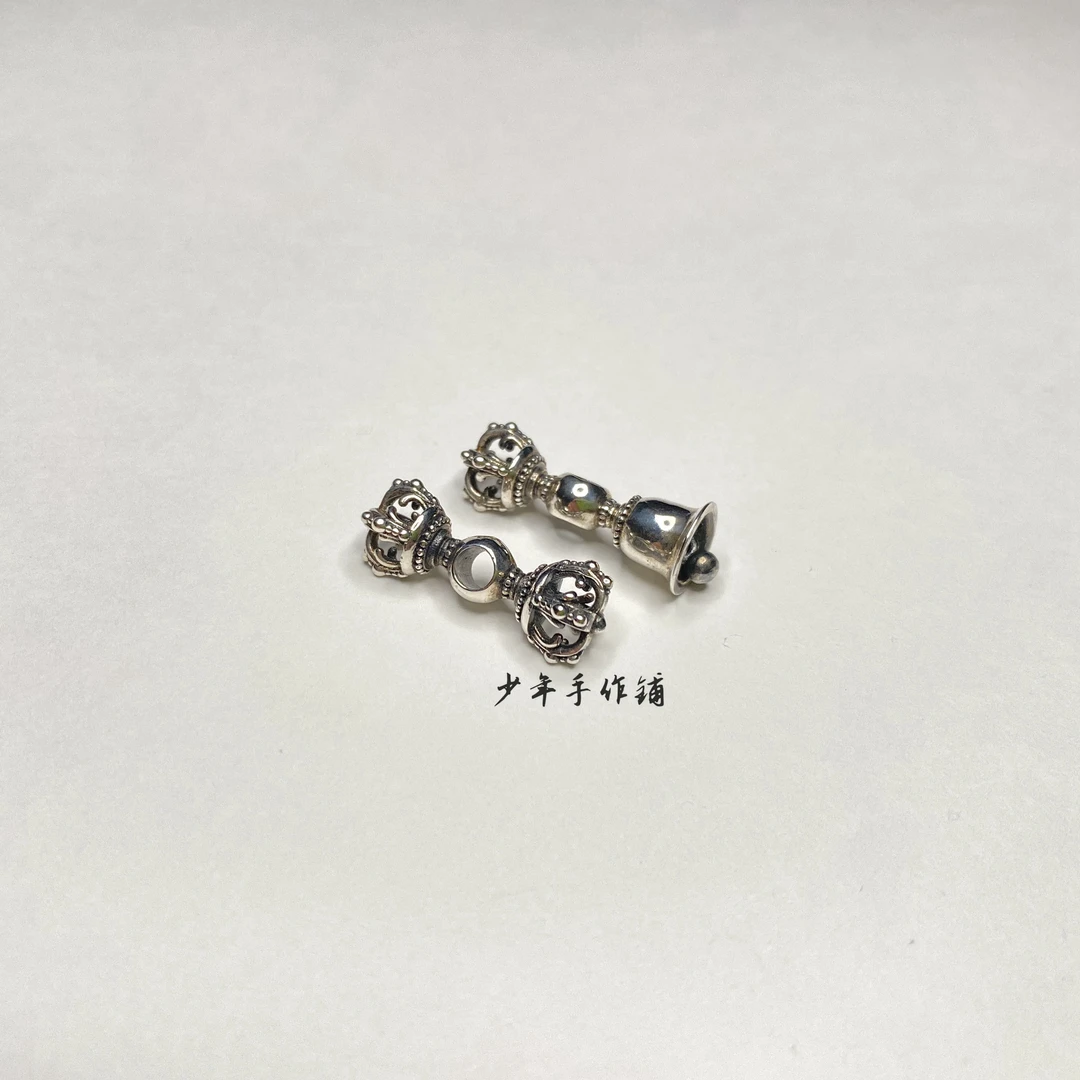 925银银制品 S925银纯手工打造降魔铃杵藏式文玩配饰DIY配件